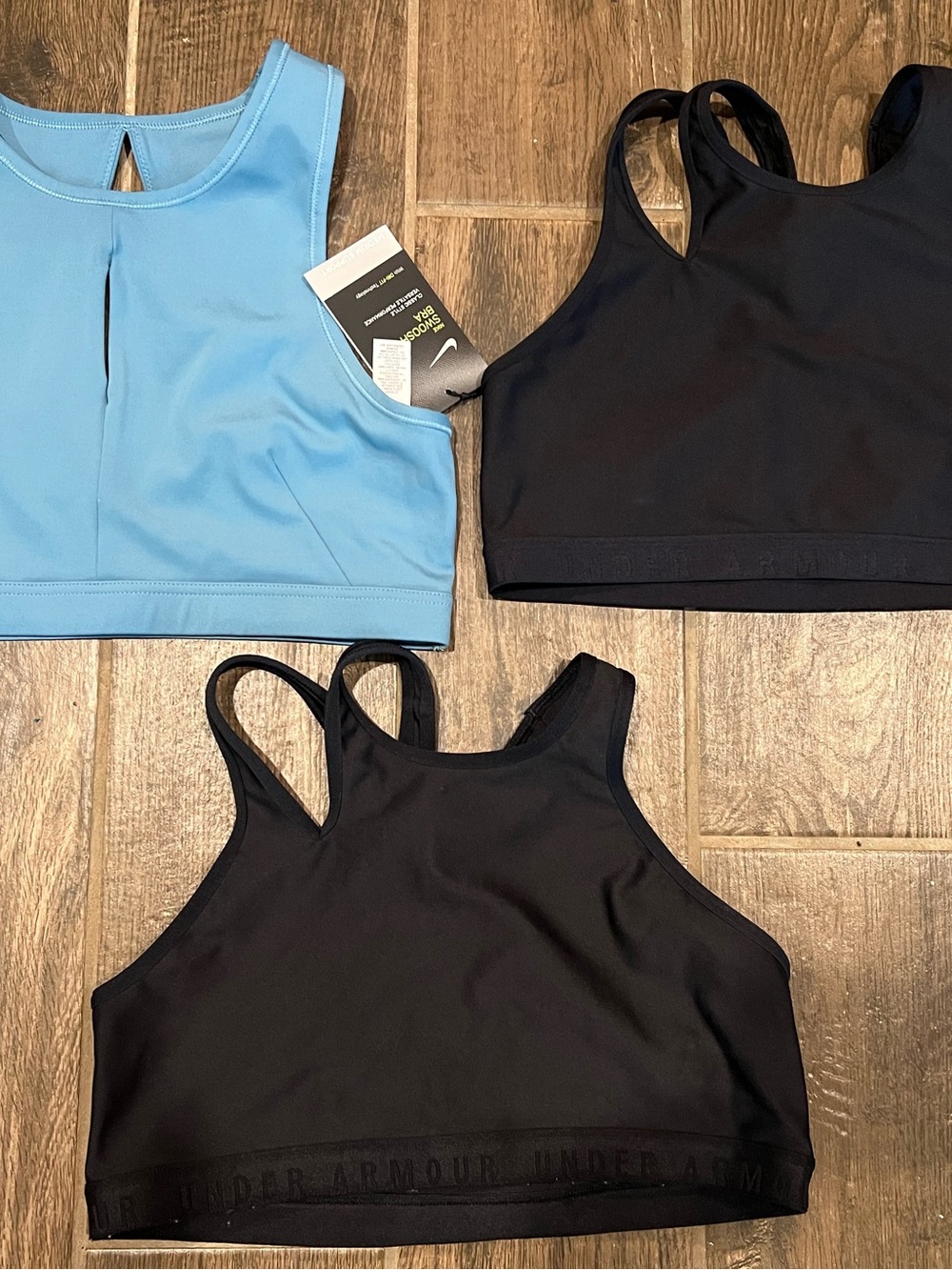 Under Armour Black & Light Blue (NWT)High-Neck Sports Bras Set. Women’s size L.